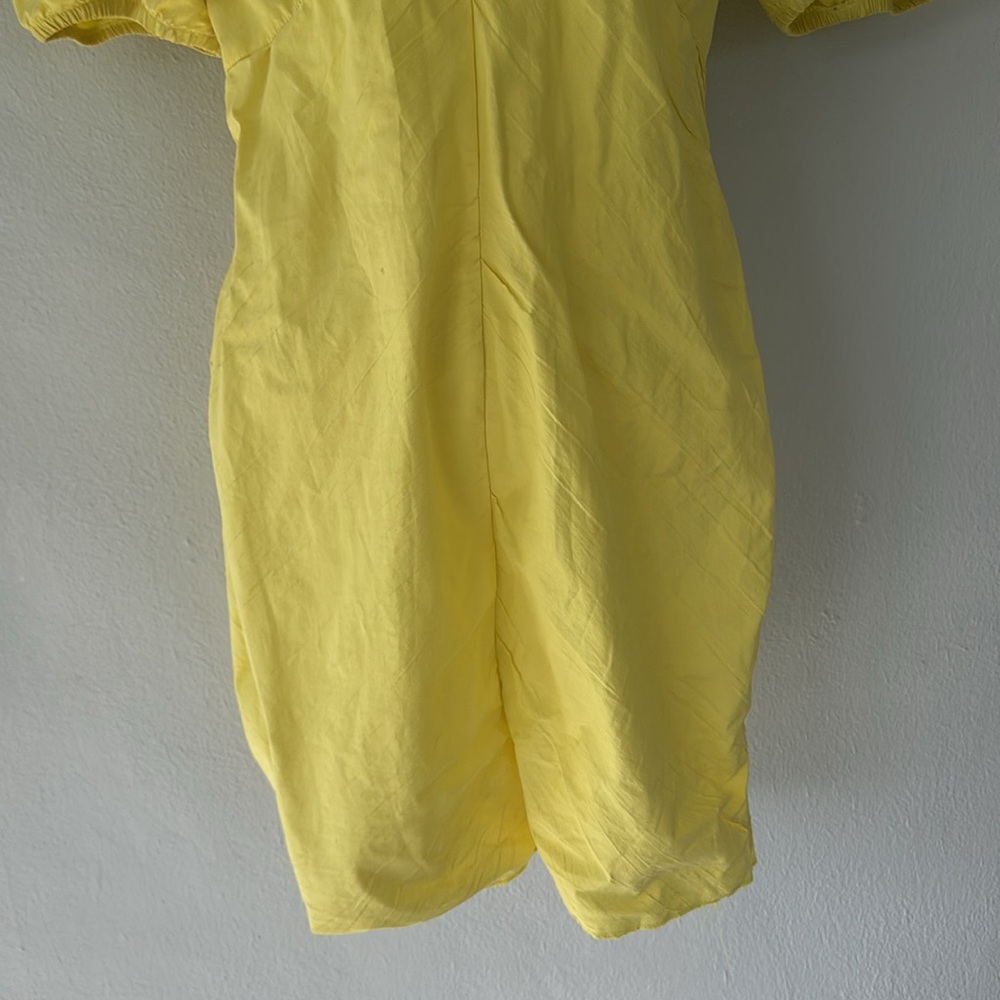 ZARA bright yellow puff sleeve ruffle cotton v-neck mini dress size small - Picture 6 of 14